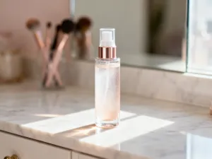 Elegancka szminka na marmurowym blacie w luksusowym studiu kosmetycznym, podkreślająca wysoką jakość produktów do makijażu.