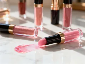 Luksusowa baza wygładzająca w eleganckim opakowaniu na marmurowym blacie z widoczną kroplą żelowej konsystencji produktu.