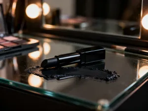 Eleganckie czarne kredki do oczu ułożone na marmurowym blacie, prezentujące wysoką jakość i precyzję produktów.