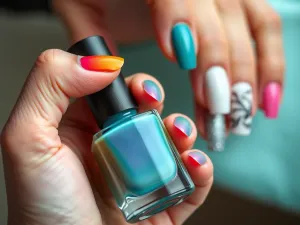 Kobieta relaksująca się w nowoczesnej łazience podczas domowego spa, z produktami do pielęgnacji i świecami w tle.