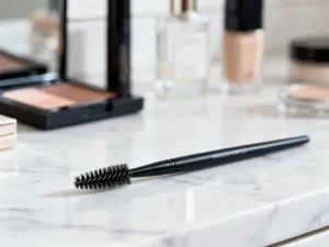 Eleganckie zestawienie matowych pomadek AA Wings of Color na marmurowym blacie z pędzlami do makijażu.
